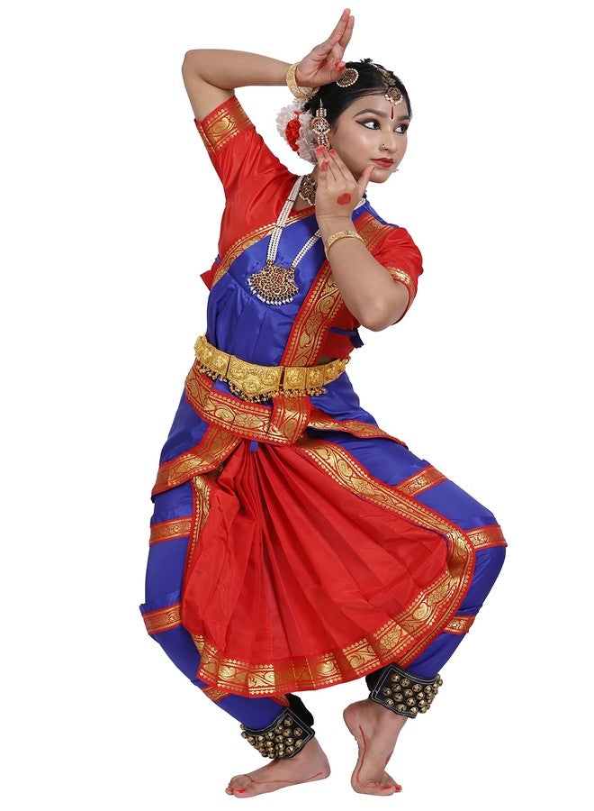 The Dance Bible فستان رقص بهاراتاناتيام ماكسي من البوليستر من ذا دانس بايبل للبنات باللونين الأحمر والأزرق - مقاس 28 - Image 1